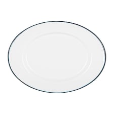 Argon Tableware White Enamel Serving Platter - 30.5cm x 22.5cm - Blue Blue