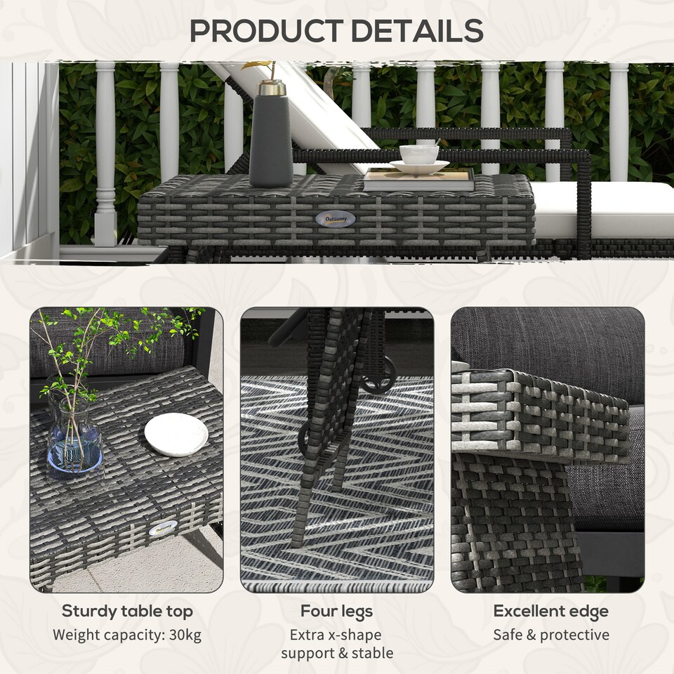 image 1 of Outsunny Foldable Outdoor Coffee Table, Steel Frame Rattan Side Table, Grey