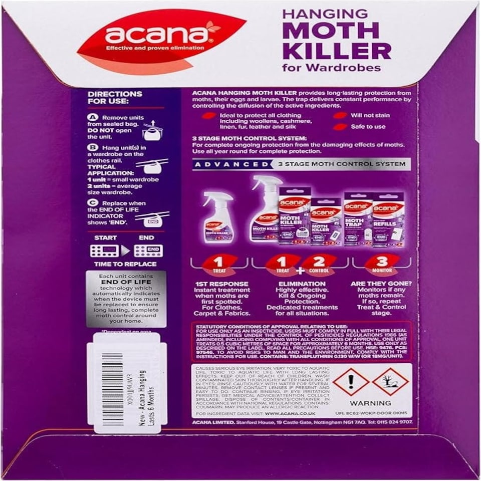 image 1 of Acana Hanging Moth Killer & Freshener, Lavender, 4-Pack, Lasts 6 Months
