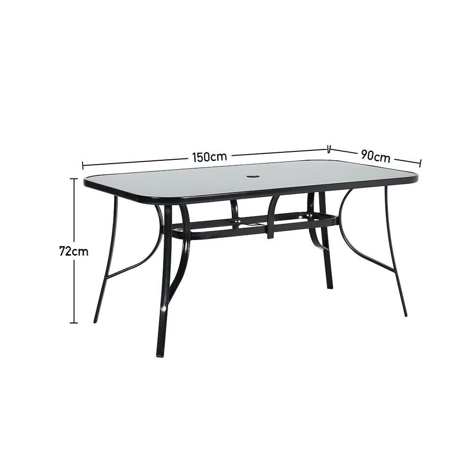 image 1 of Living and Home Metallic and Tempered Glass Garden Table with Parasol Hole Outdoor