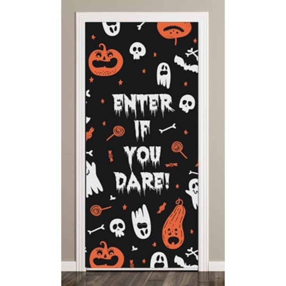Enter If You Dare Pumpkins Halloween Door Cover PVC Party Sign Decoration 66cm x 152cm