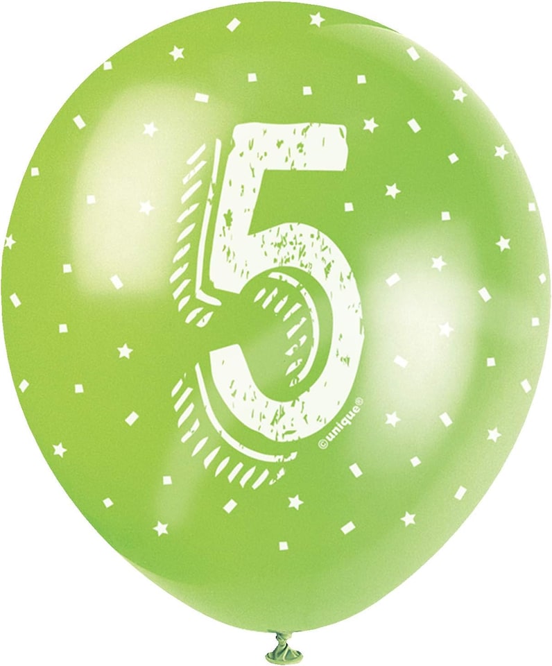 image 1 of Age 5 Assorted Biodegradable Latex Balloons 30cm / 12 in - Pack of 5
