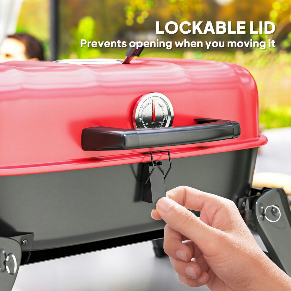 image 1 of Outsunny Folding Charcoal Barbecue Grill, Portable BBQ for Camping, Red
