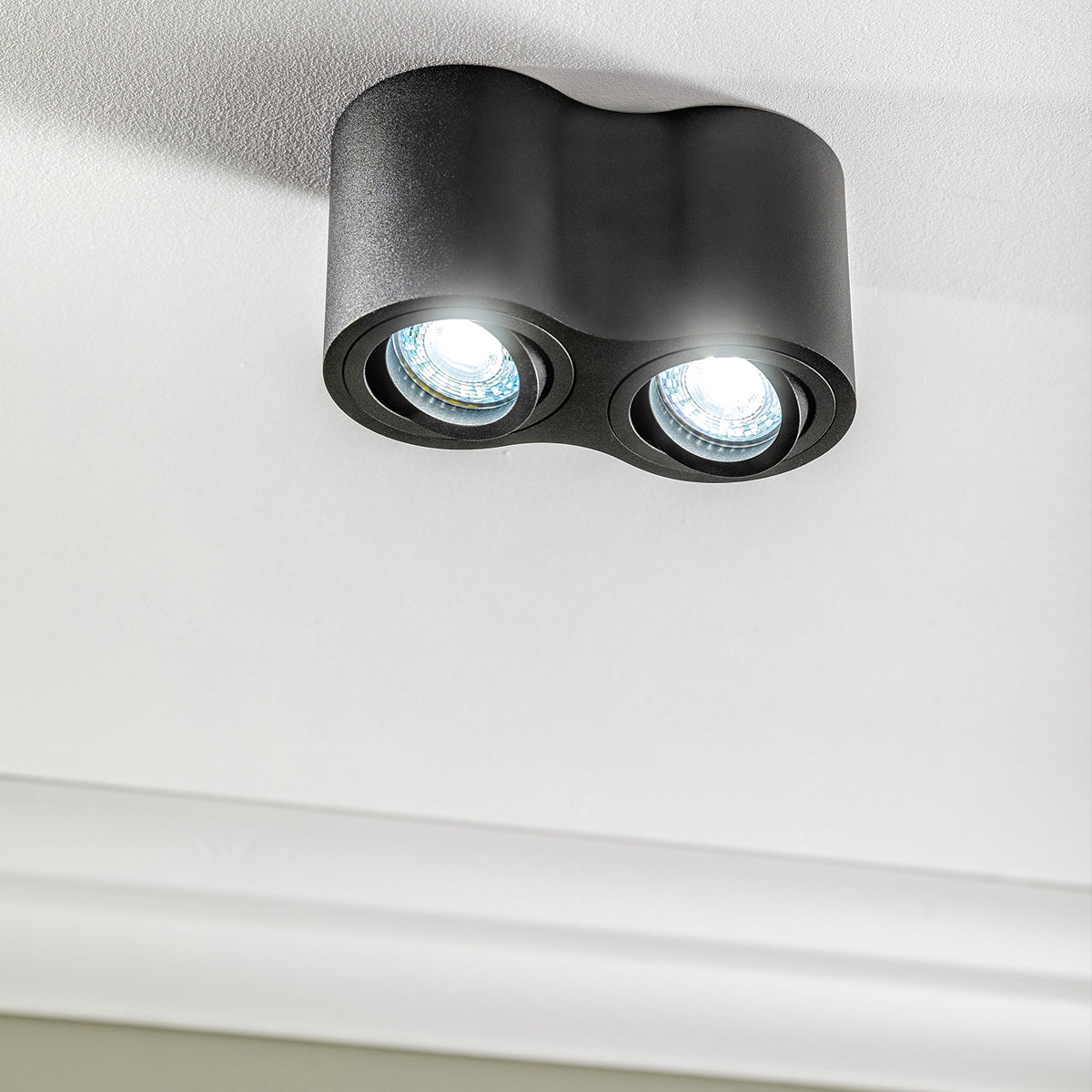 CGC Lighting Sasha Black Twin GU10 Adjustable Ceiling Spotlight Black Black Height: 8.5 cm, Width: 16 cm, Depth: 8 cm