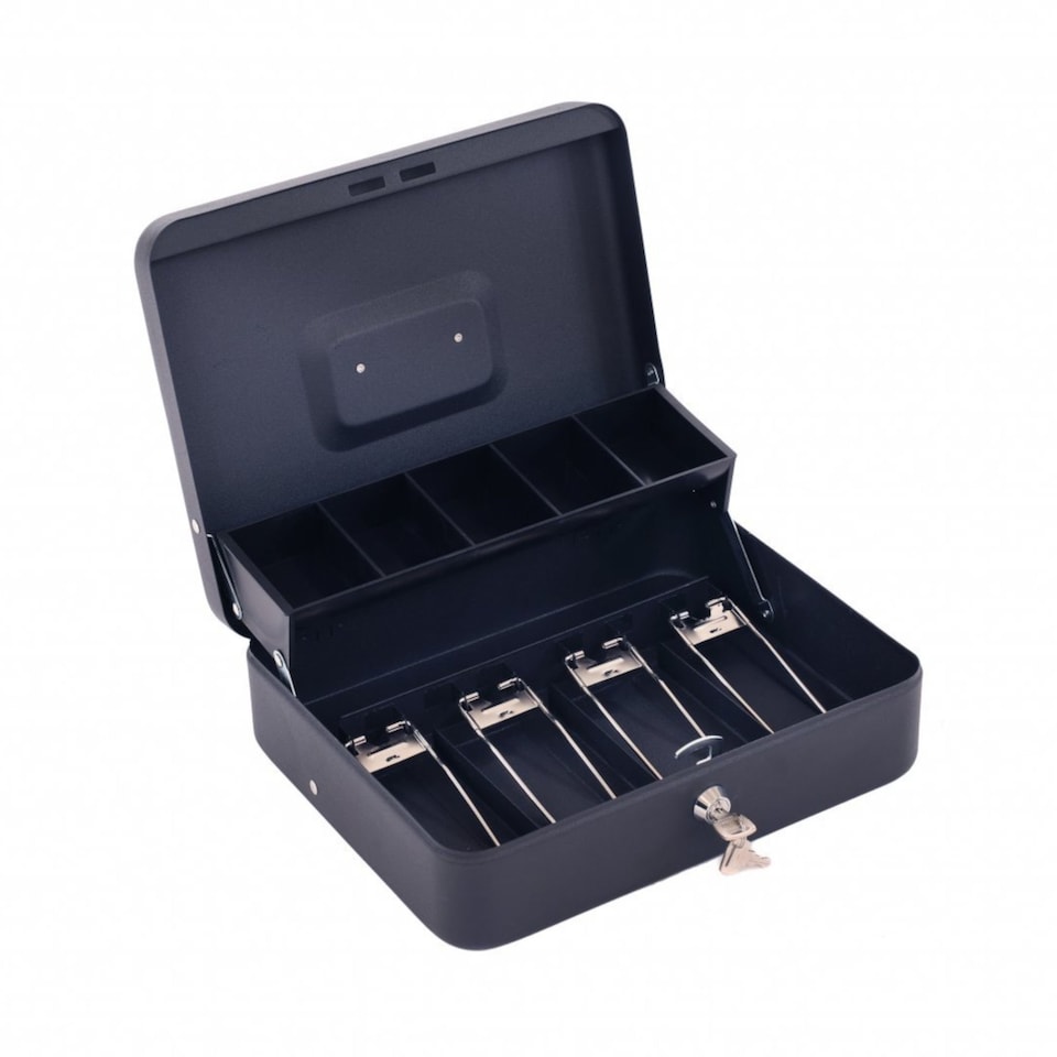 image 1 of 12" Heavy Duty Metal Locking Cash Money Box Safe Security