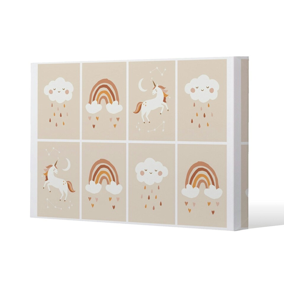 image 1 of Cute Hand Drawn Unicorn, Rainbow and Cloud (Canvas Print)
