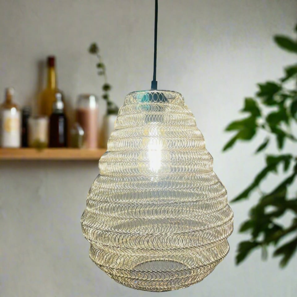 image 1 of CGC CASABLANCA Medium Silver Mesh Morrocan Metal Ceiling Pendant Light and Lamp Shade Silver