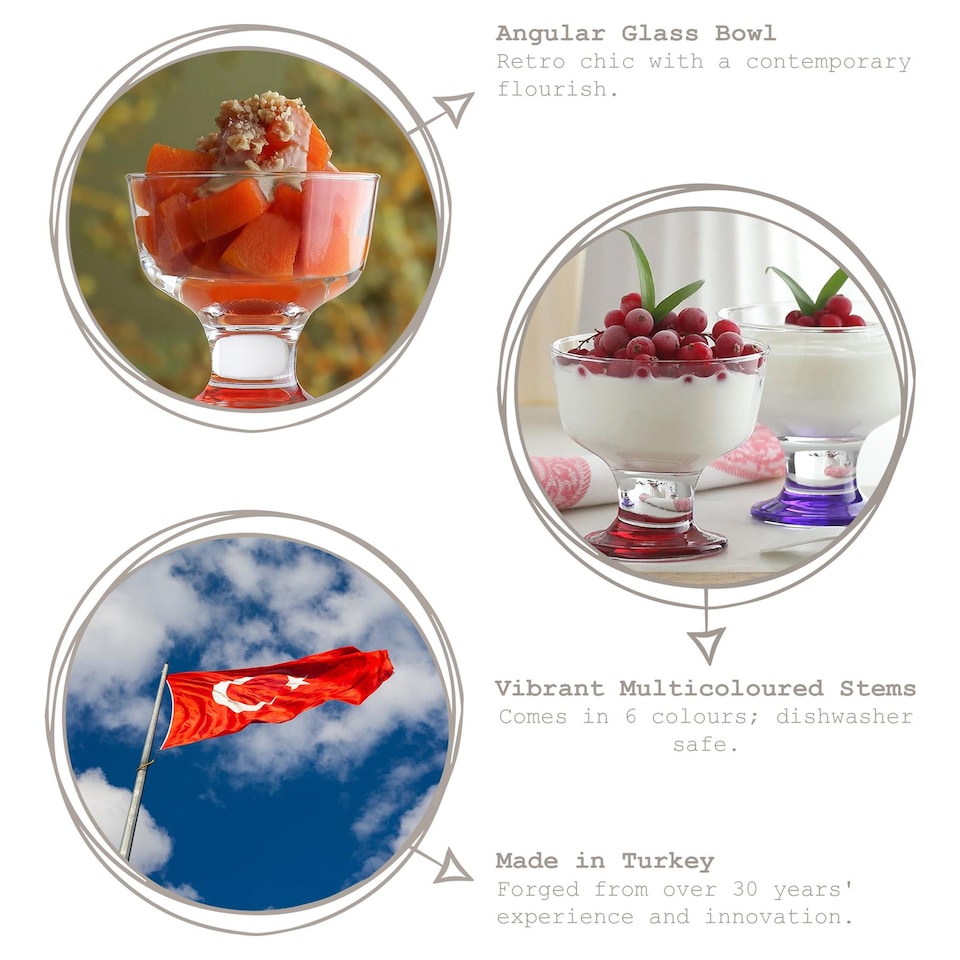 image 1 of LAV Destina Glass Ice Cream Bowls - 285ml - Multicolour - Pack of 6