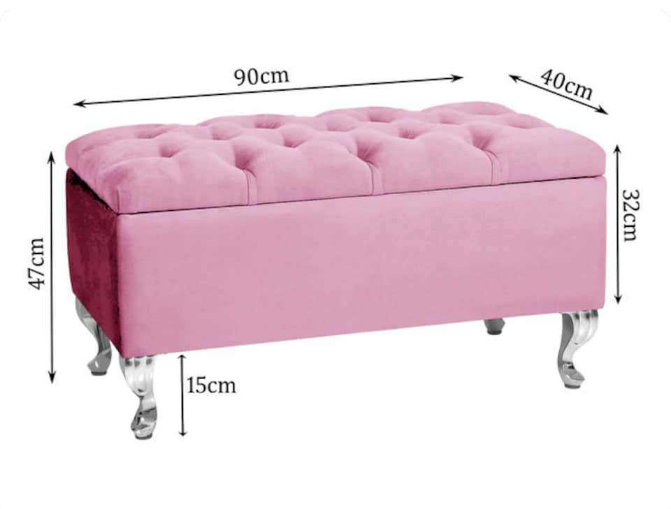 image 1 of Londona 90cm Chesterfield Ottoman Storage Bench - Plush Velvet Shoe Bench - Pink Upholstery Footstool with Storage