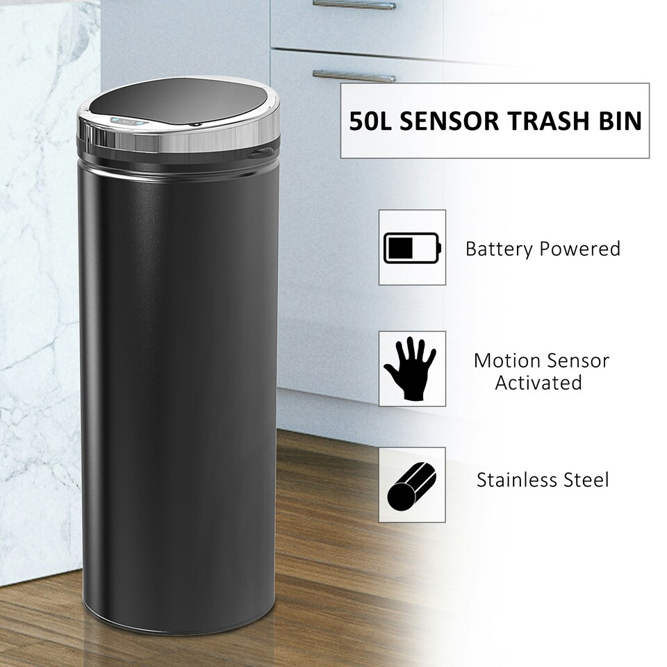 image 1 of HOMCOM Automatic Hand Sensor Dustbin Kitchen Waste Bin Rubbish Can Black | 42L