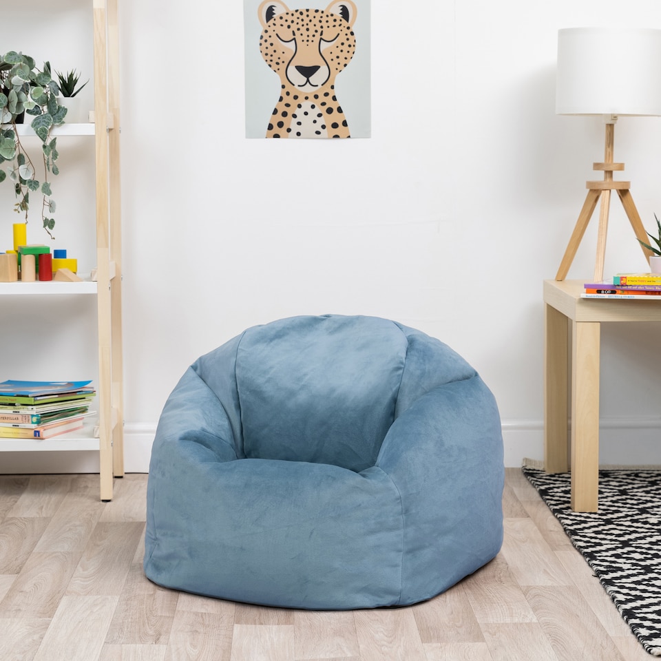 image 1 of Kids Kingston Velvet Bean Bag Chair Mineral Blue Childrens Bean Bags | Blue | Mineral Blue | 1