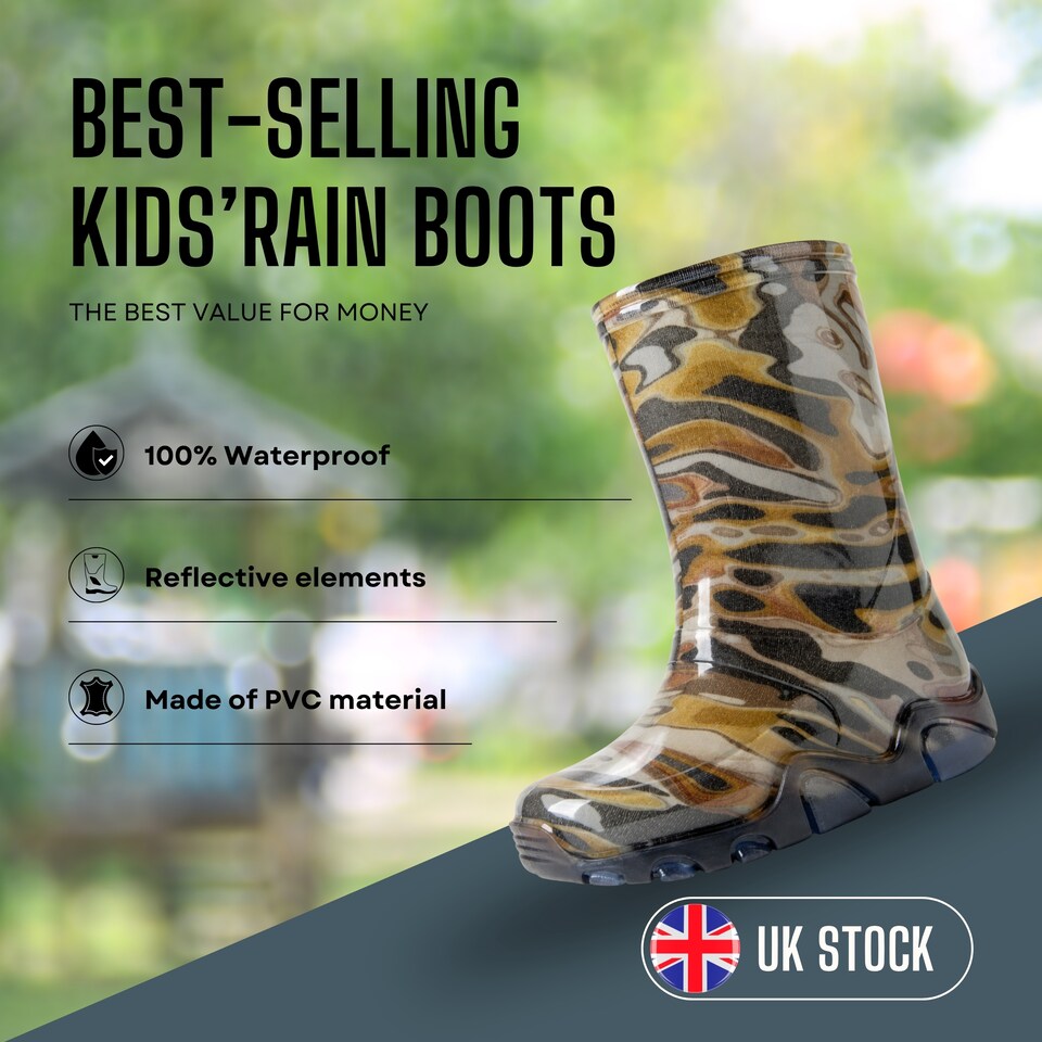 image 1 of Demar Stormer Reflective Kids' Wellies, Green Mosaic, EU 20/21