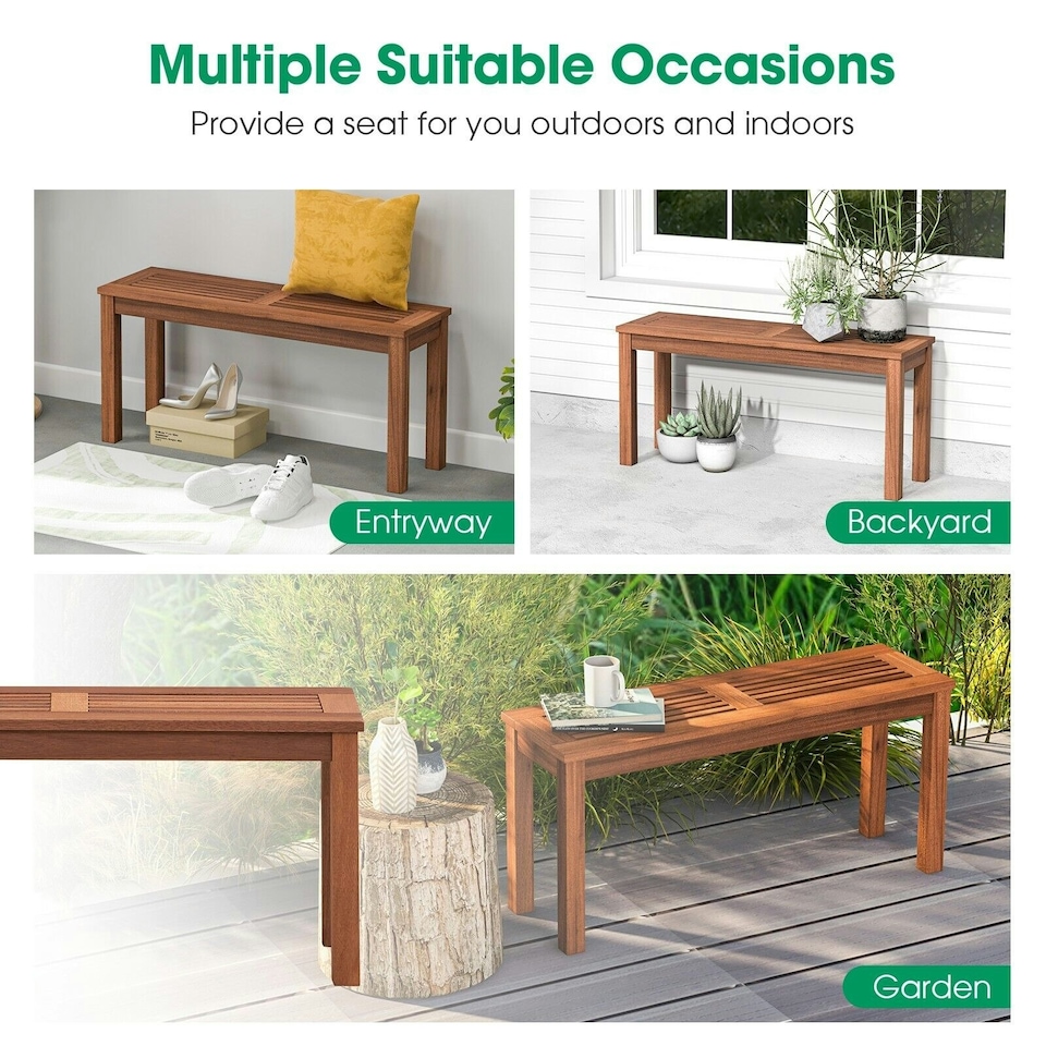image 1 of COSTWAY Patio Wood Bench 2-Person Solid Wood Dining Bench Brown