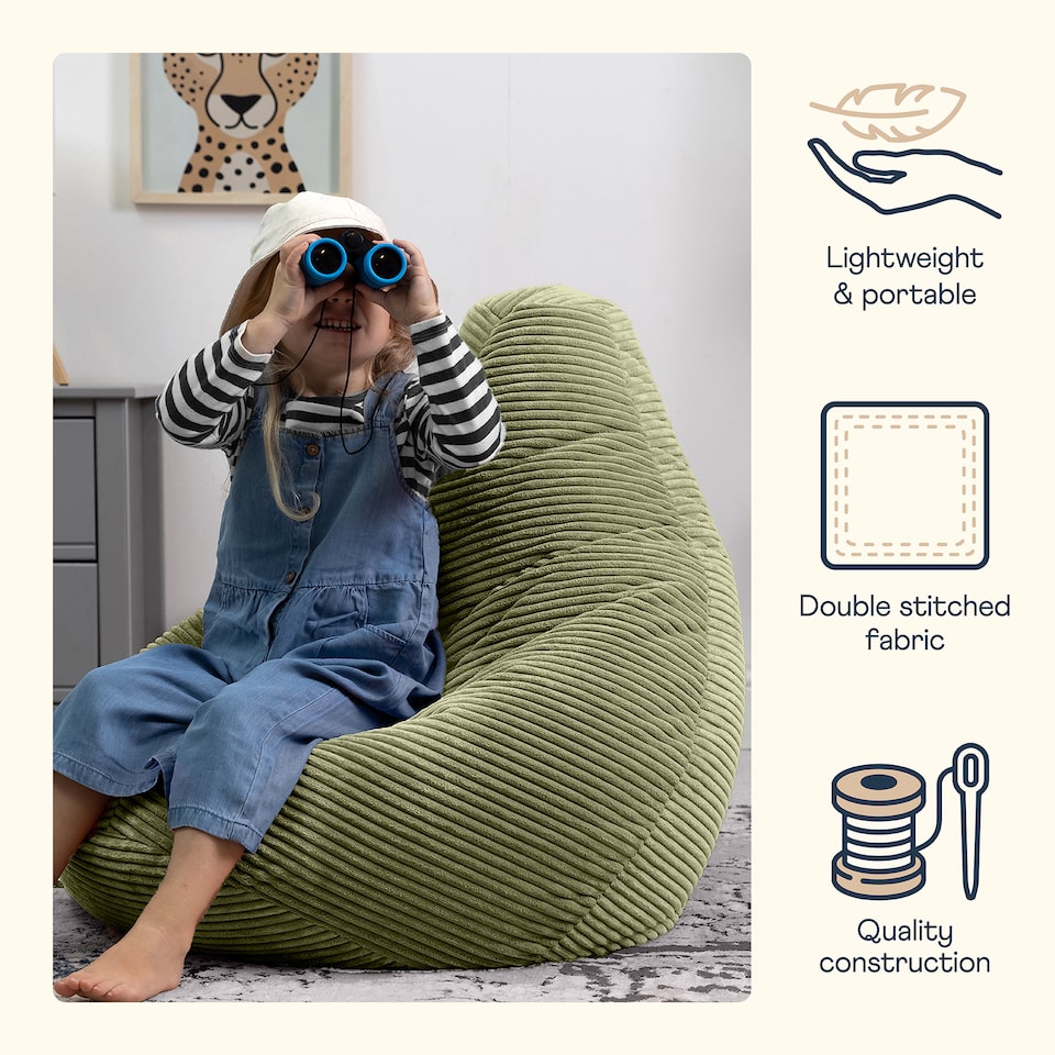 image 1 of Dalton Kids Beanbag Corduroy Sage Green Set of 2 | Green | Green | M | 2