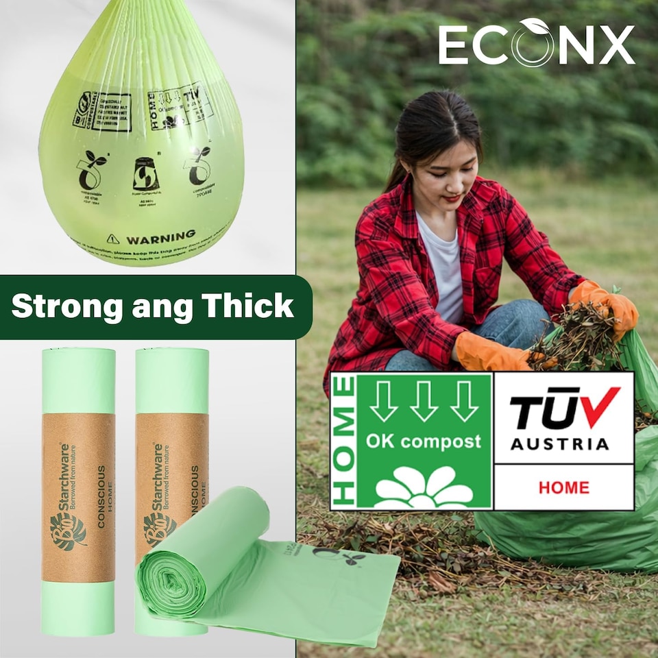 image 1 of ECONX 220L X 20 Compostable Wheelie Bin Liners Bags Biodegradable Refuse Sacks Waste Bag