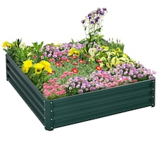 Outsunny Raised Garden Bed Metal Patio Backyard Flower Vegetable Planter Green