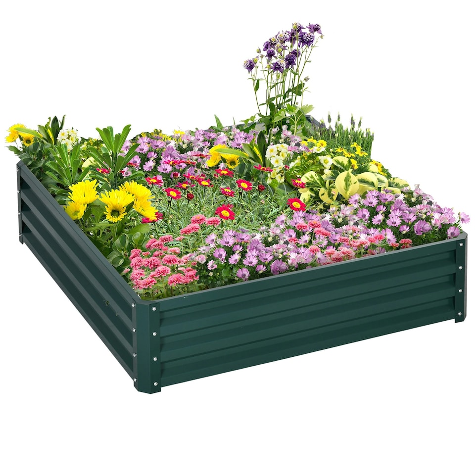 image 1 of Outsunny Raised Garden Bed Metal Patio Backyard Flower Vegetable Planter Green