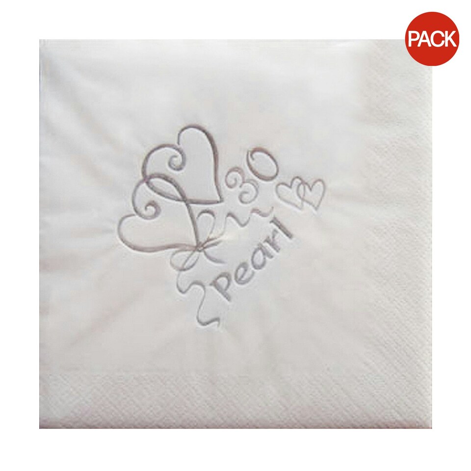 image 1 of NPK 30th Anniversary Pearl Printed Napkins (Pack Of 15) - White - One Size