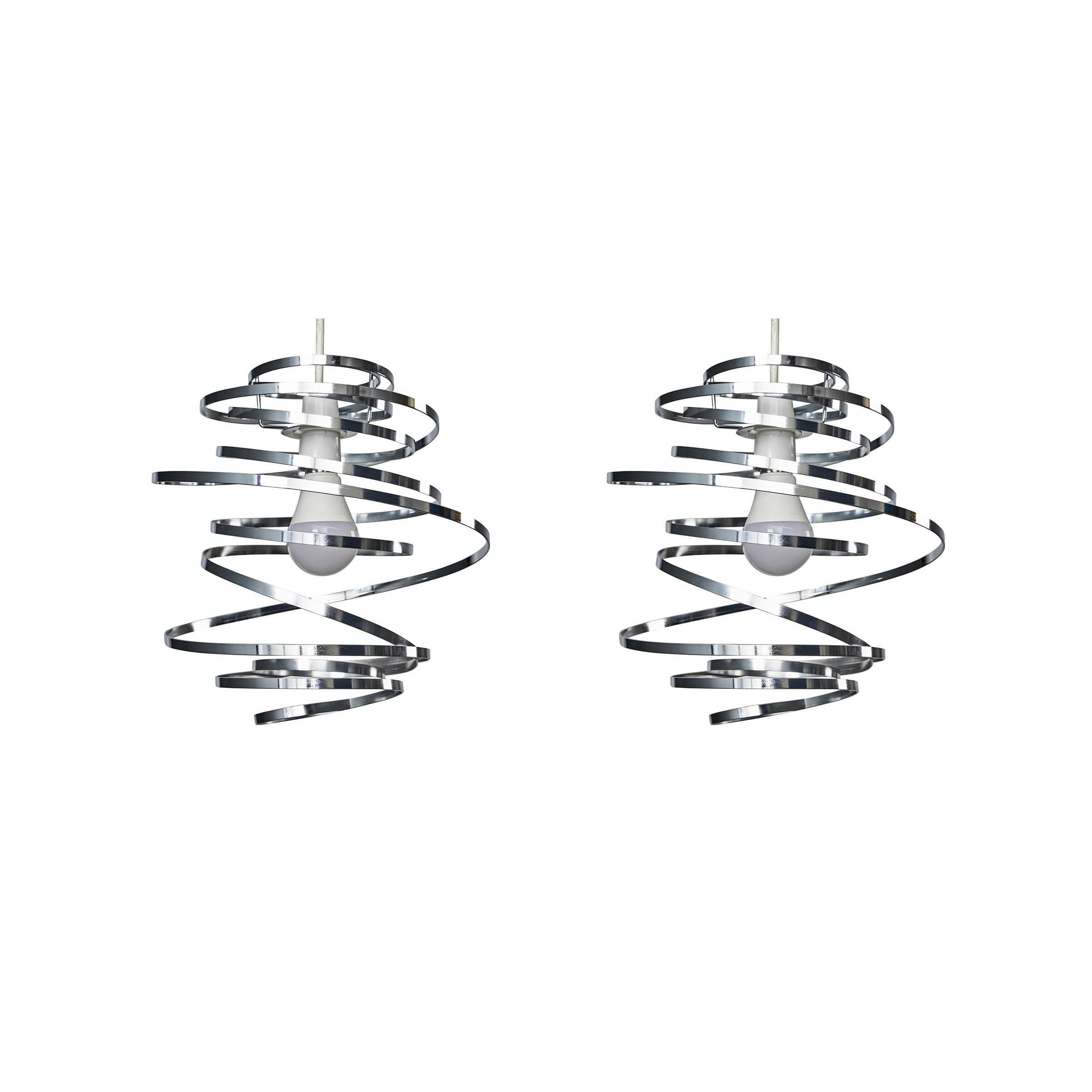 ValueLights Bensson Pair of Silver Ceiling Pendant Shades