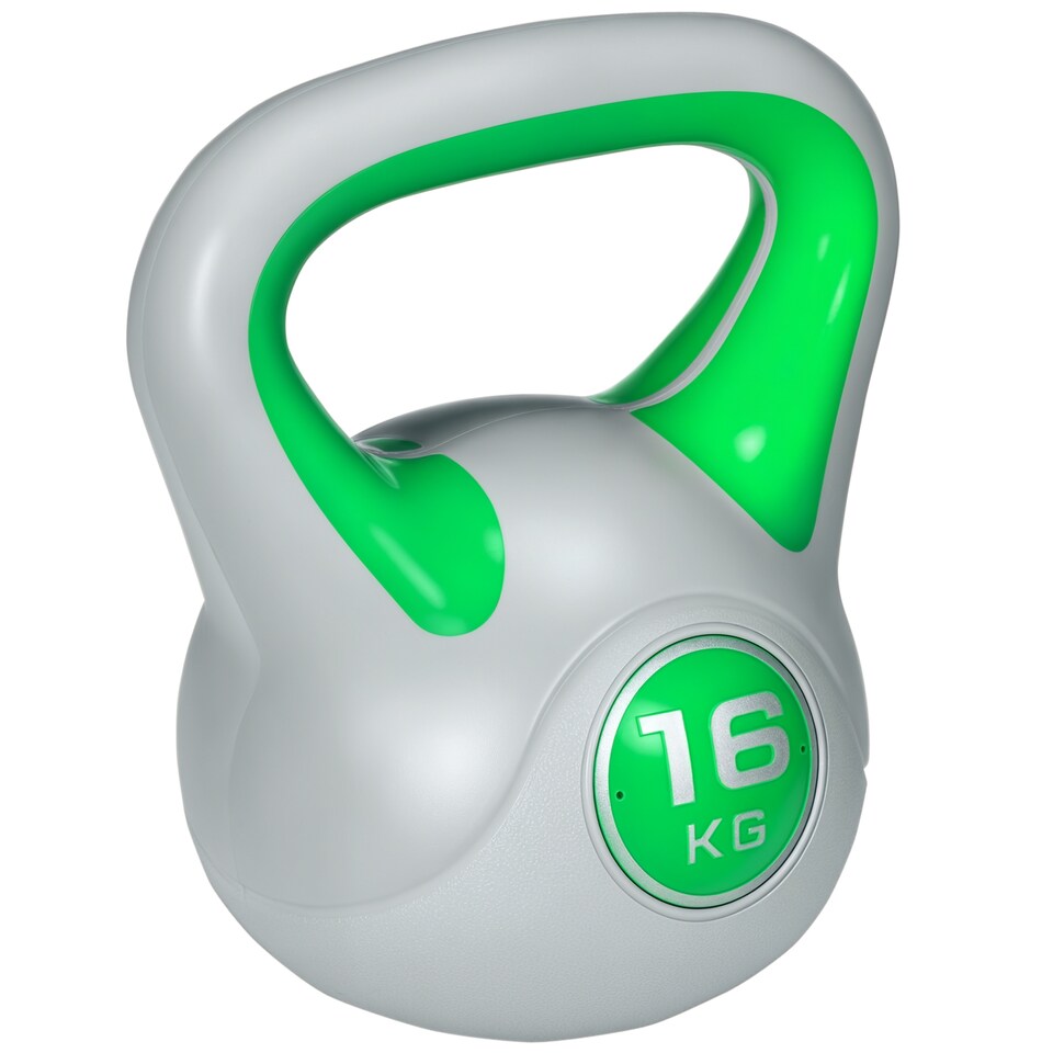 image 1 of SPORTNOW 16kg Kettle Bell with Handle for Home Gym, Green and Grey | Green | Green