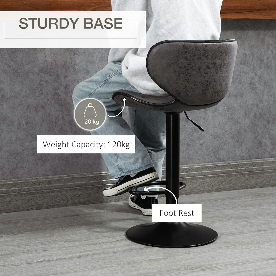 image 1 of HOMCOM Bar Stool Set of 2 PU Leather Adjustable Height Armless Chairs Dark Grey