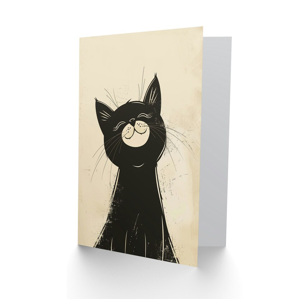 image 1 of Retro Cartoon Cute Smiling Kitty Lover Arty Birthday Card