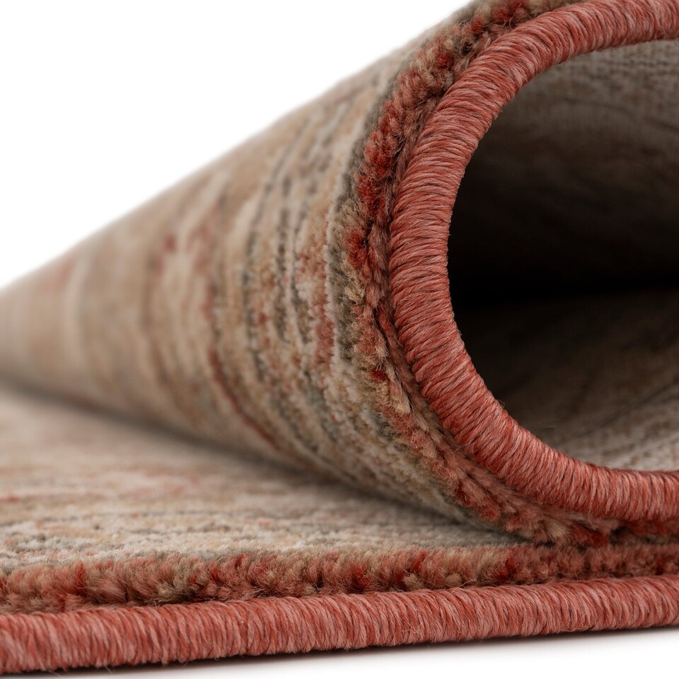image 1 of KUKOON Selma Traditional Plush Rug – Warm Terracotta Distressed Living Room Carpet 80cm x 300cm