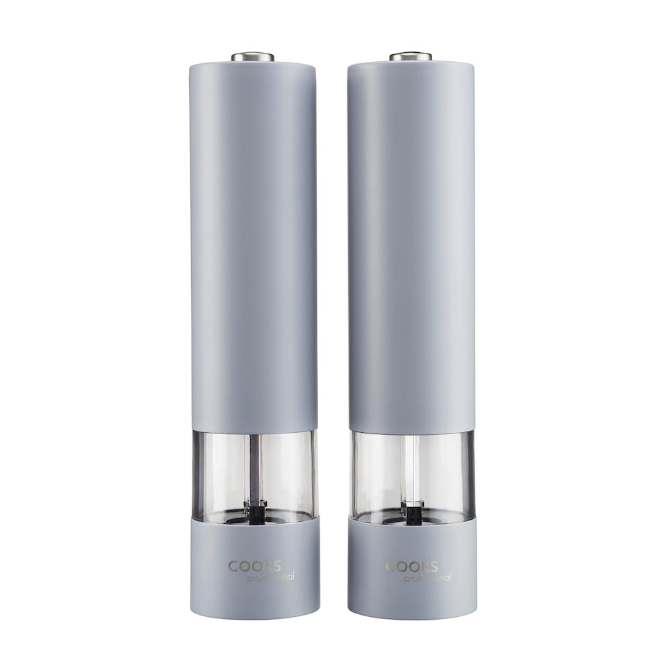 image 1 of Cooks Professional Electric Salt & Pepper Mill - Stainless Steel Automatic Grinder - Grey