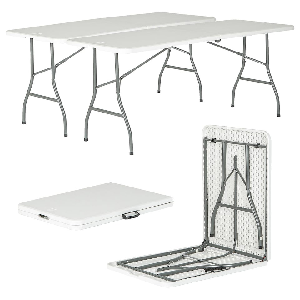 image 1 of Harbour Housewares Folding Camping Picnic Tables - 180cm (6ft) - White - Pack of 2