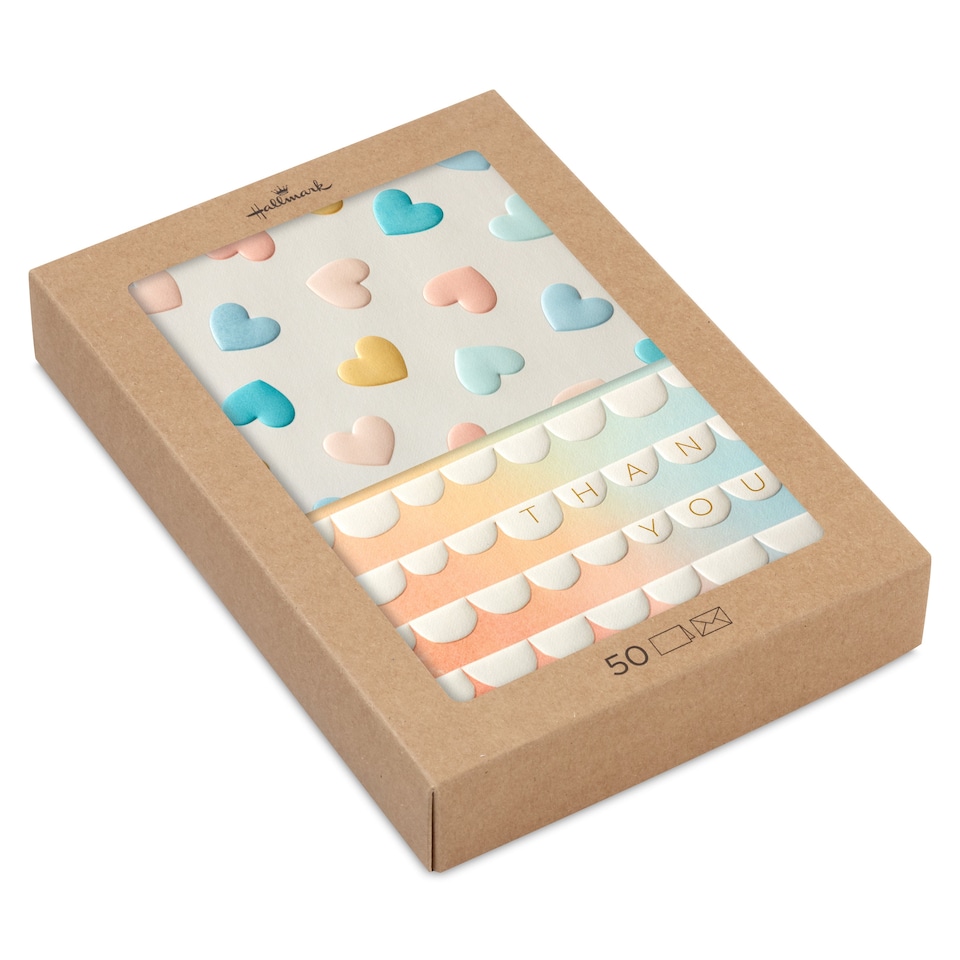 image 1 of Hallmark Pack Of 50 Thank You Cards - 2 Embossed Pastel Designs