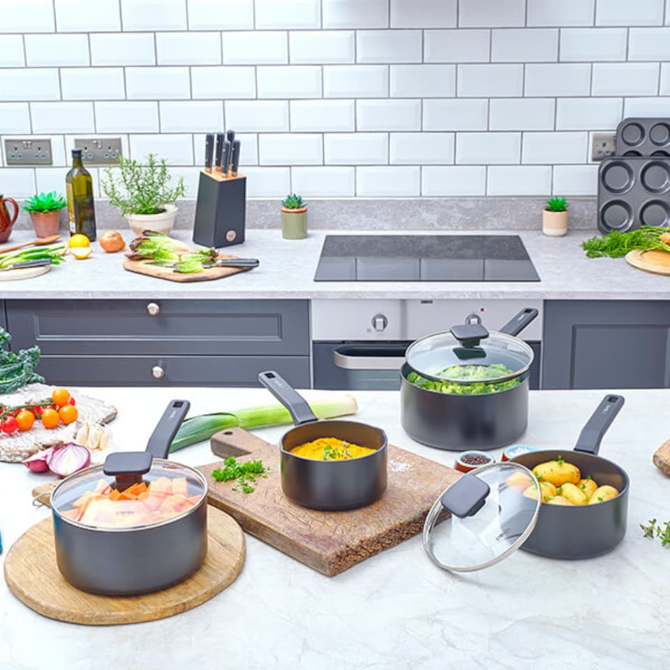 image 1 of Stoven Noir 4 Piece Saucepan Set with Milk Pan