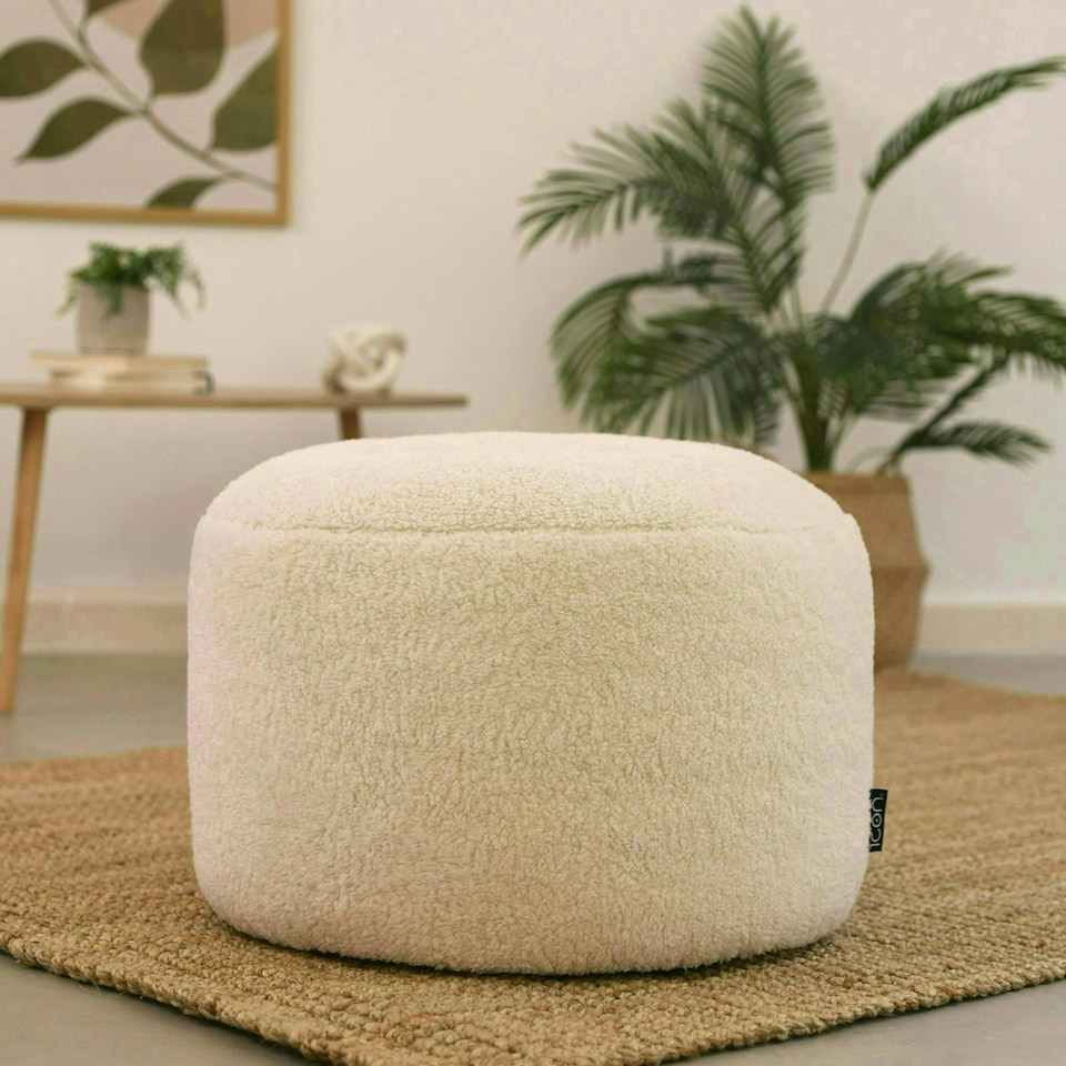 image 1 of icon Iggy Borg Fleece Bean Bag Pouffe Off White Large Footstool White