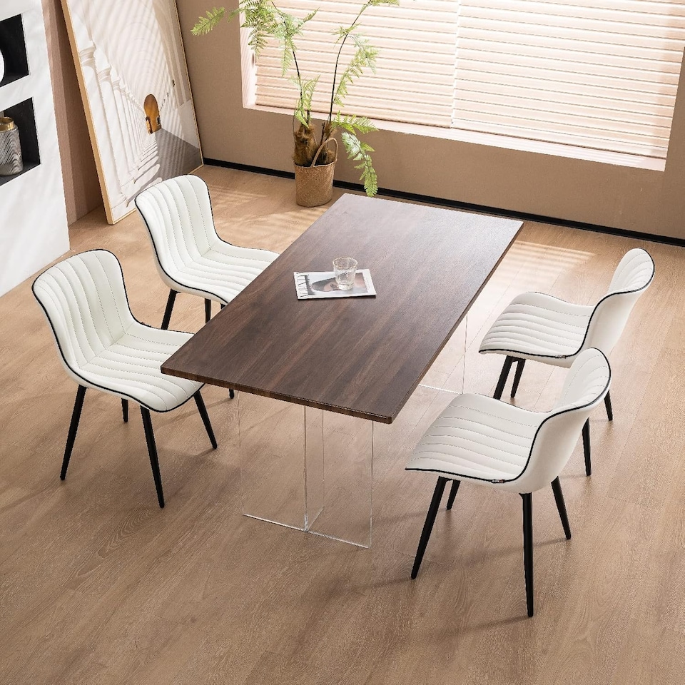 image 1 of Dining Chairs Set of 2 Leather with Sturdy Metal Legs for Home, Office, and Cafe