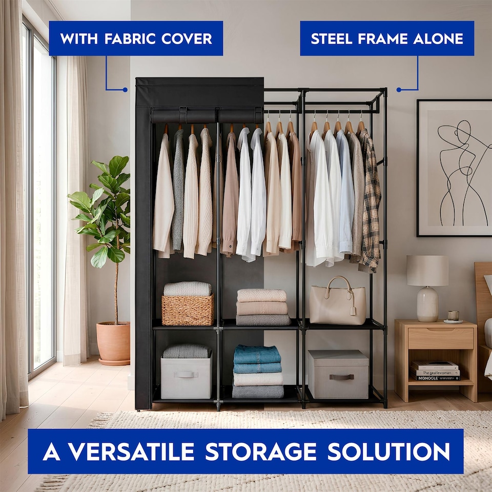 image 1 of Harbour Housewares Portable Fabric Wardrobe - 170 x 45 x 167cm