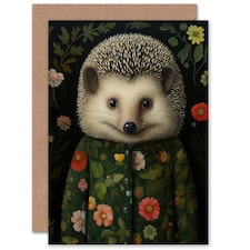 Hedgerow Floral Jacket Cute Kids Hedgehog Child Kids Birthday Card