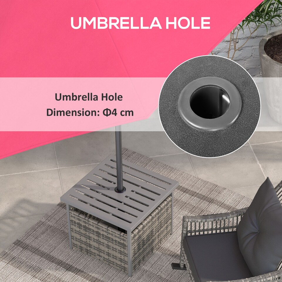 image 1 of Outsunny Outdoor Rattan Coffee Table w/ Umbrella Hole Fit for Garden | Grey | Gradient grey rattan | 55.5 x 55.5 x 46 cm