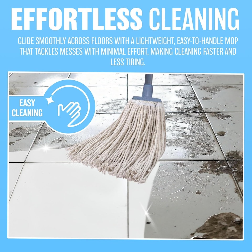 image 1 of Cotton Floor Mop Super Absorbent Cotton Mop Head 116cm Metal Handle