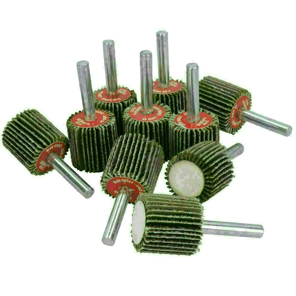 image 1 of 40 Grit 25mm Flap Wheel Disc Abrasive Sanding Pads For Drills 6mm Shank 10pc