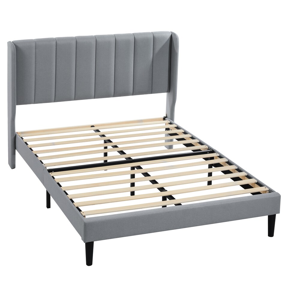 image 1 of Vida Designs Vianna Light Grey Linen Fabric Bed Frame with Headboard - Double