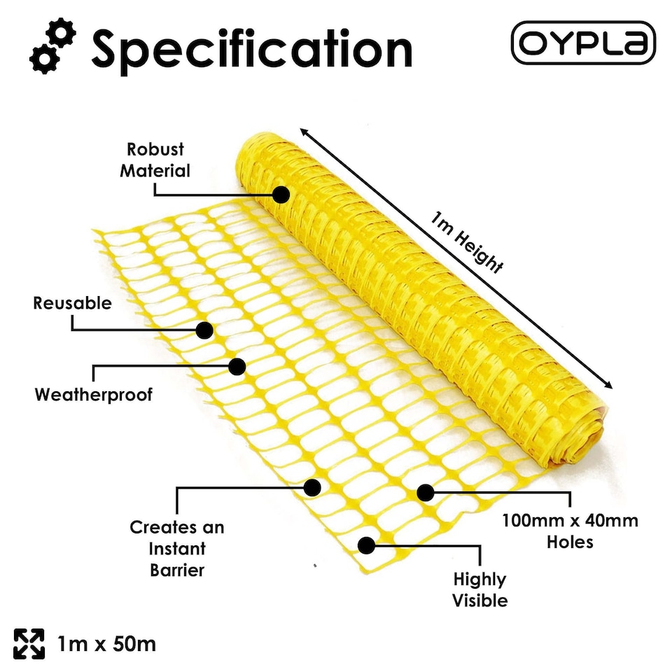 image 1 of Heavy Duty Yellow Safety Barrier Mesh Fencing 1mtr x 50mtr | Yellow | 1