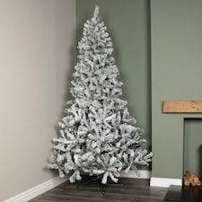 8ft (2.4m) Snow Flocked Artificial Christmas Tree with Green Metal Stand and 1017 Tips