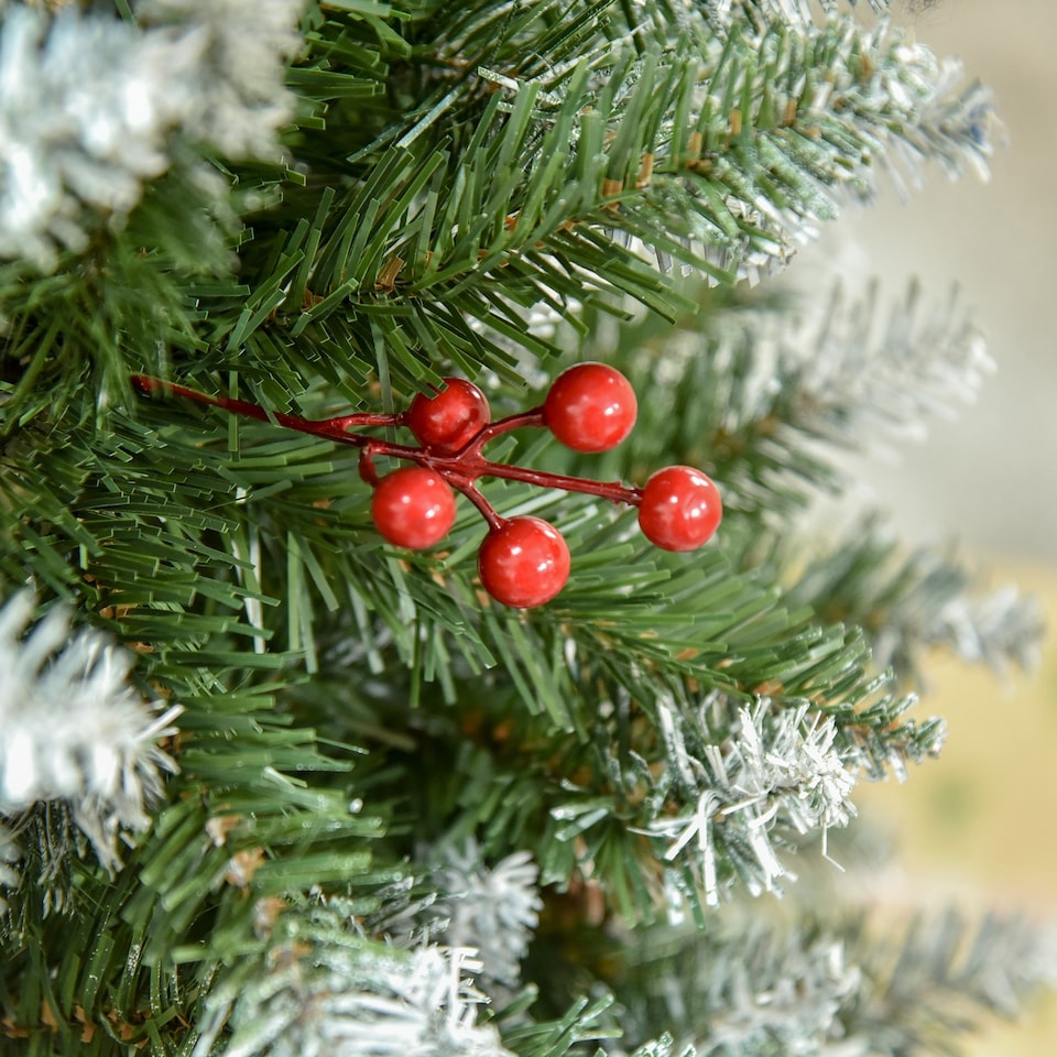 image 1 of HOMCOM 5FT Artificial Christmas Tree mas Pencil Tree with Red Berries and Pinecones Holiday Home Indoor Decoration with Foldable Feet, Green