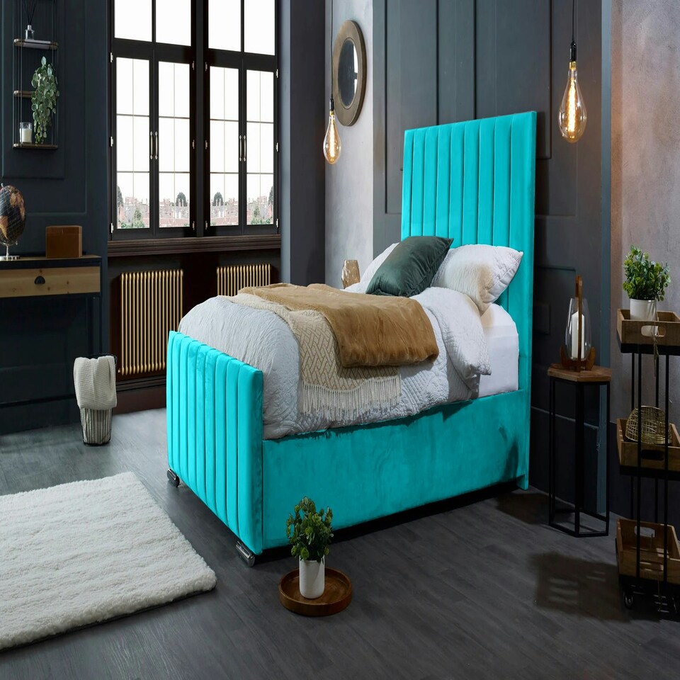 image 1 of Redding Plush Teal Double Bed Frame - Teal
