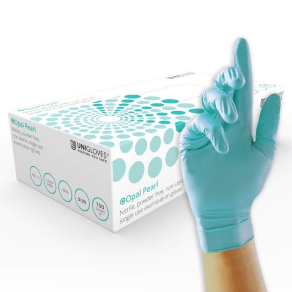 image 1 of Unigloves Aqua Blue (Opal) Pearl Box of 100 Nitrile Gloves Blue | Extra Small