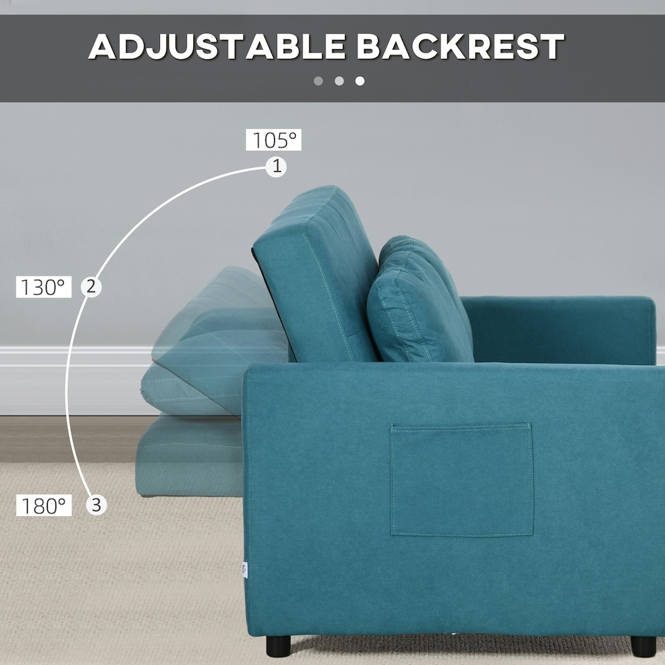 image 1 of HOMCOM 2 Seater Sofa Bed Convertible Bed Settee with Cushions, Blue