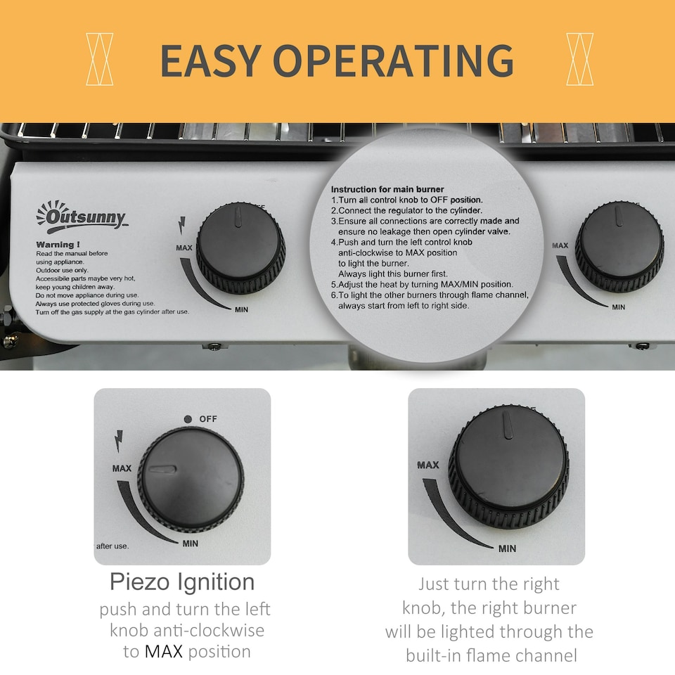 image 1 of Outsunny Propane Gas Barbecue Grill 2 Burner Cooking BBQ 5.6 kW w/ Side Shelves