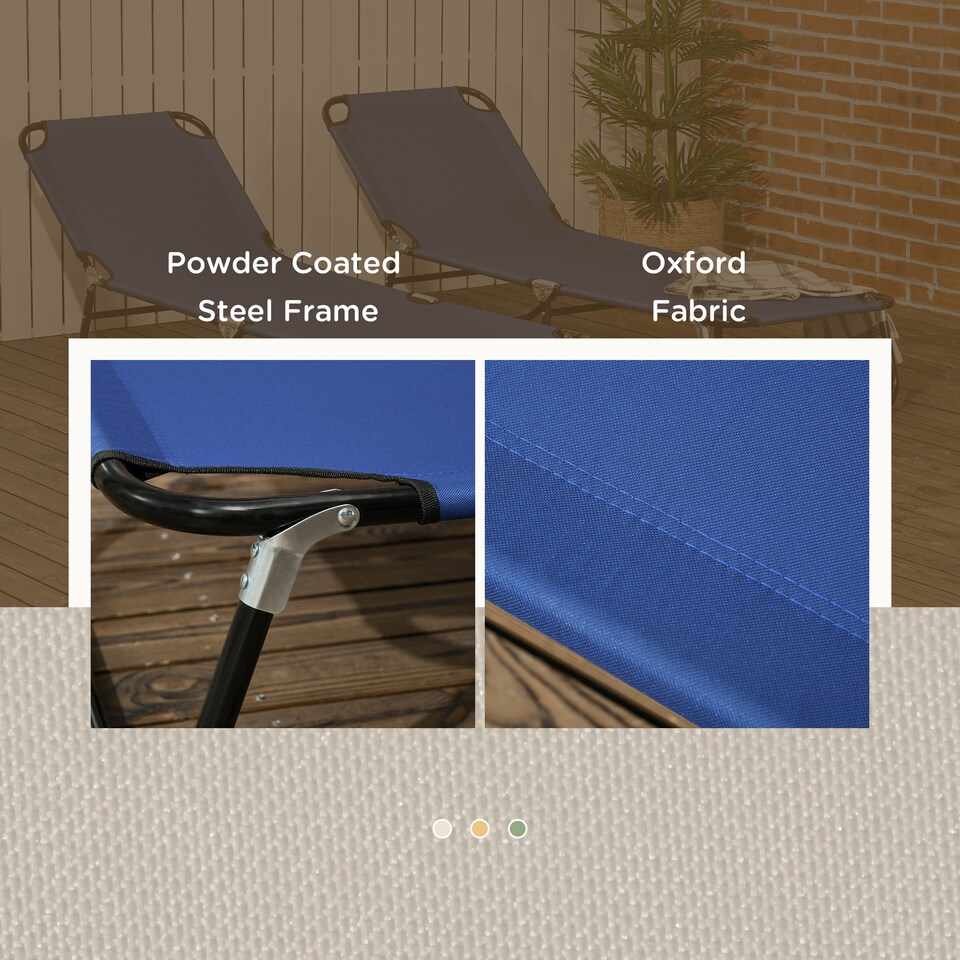 image 1 of Outsunny Folding Sun Loungers Set of 2 with Adjustable Backrest, Blue