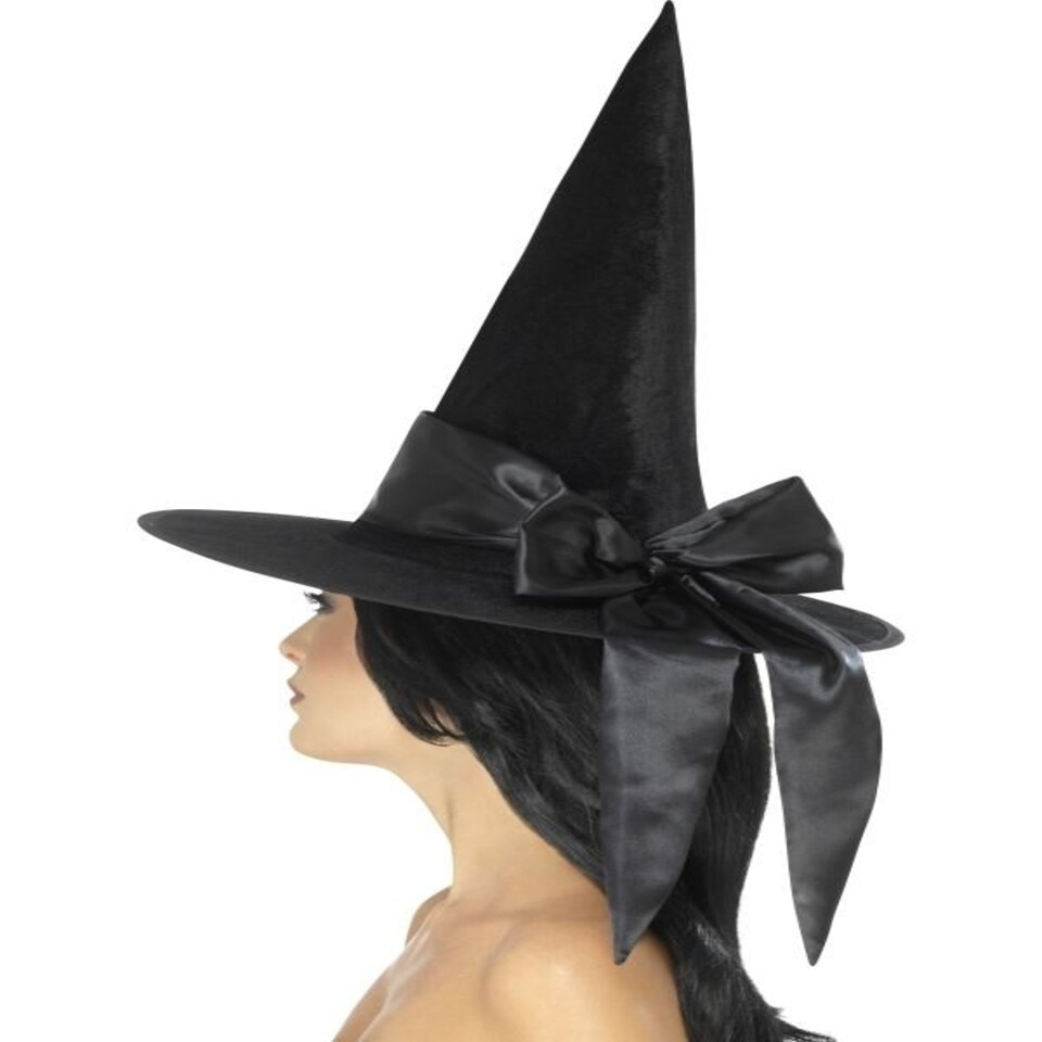 Deluxe Witch hat - Black - with Black Bow - 48024
