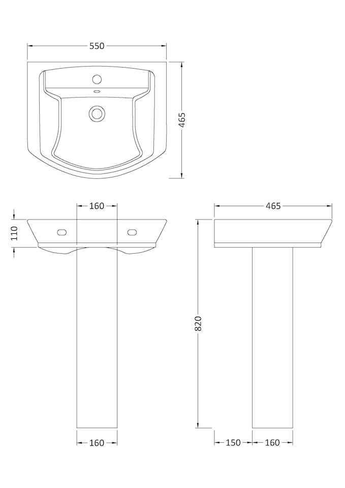 image 1 of Balterley Spirit Soft Square 1 Tap Hole Ceramic Basin & Full Pedestal - Balterley | White | White