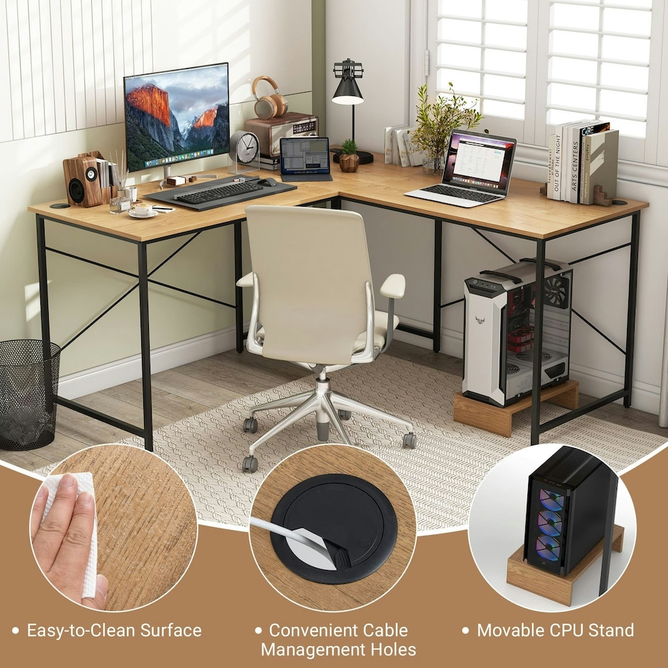 image 1 of COSTWAY Reversible L-Shaped Desk Corner Computer Desk N/A